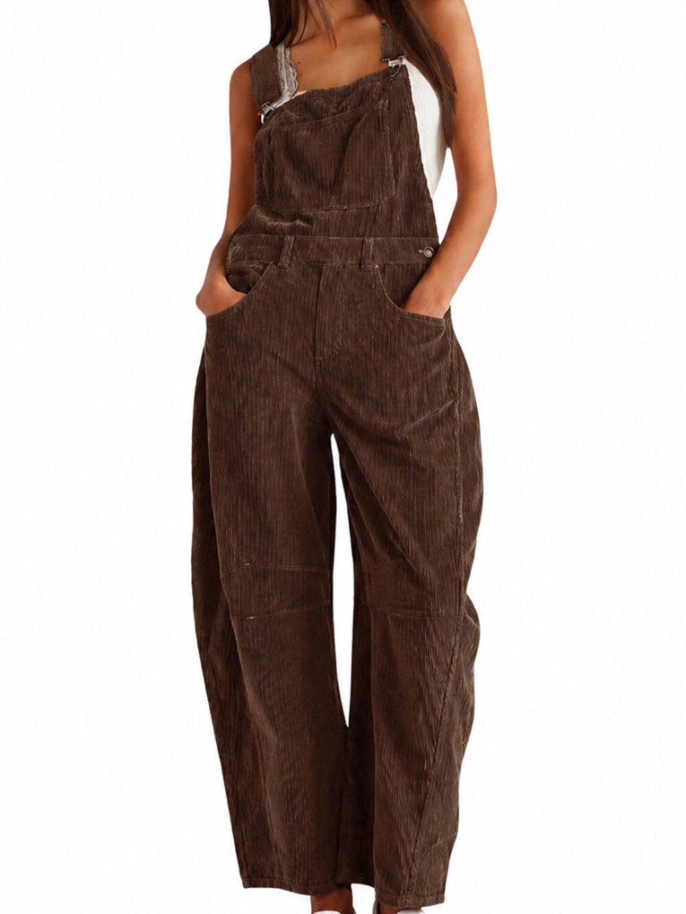 AMEBELLE Brown Corduroy Barrel Wide Leg Overalls Women's Medium NWOT